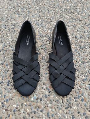 Comfort Plus by Predictions Black Woven Elastic Slip-On Flats Women's Size 12